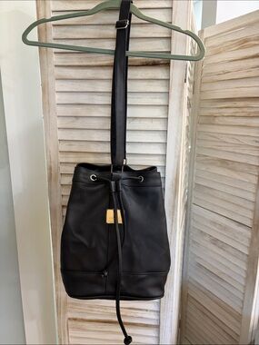 Black Monteil Paris Logo Drawstring Bucket Bag
